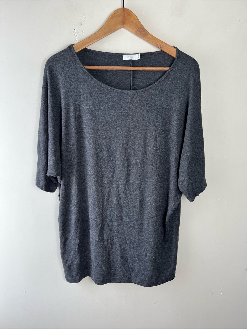 Vince Medium Dolman Sleeve Relaxed Lightweight Top Gray Oversized Short Sleeve